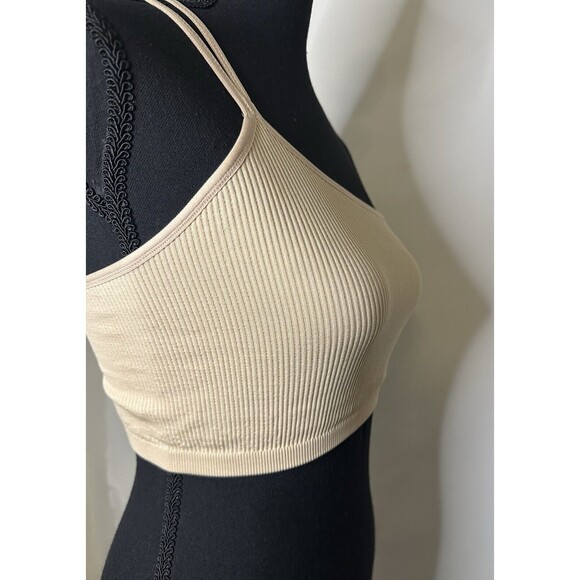 Aerie Seamless Ribbed One Shoulder Shelf Bra Bralette Crop Top Beige SMALL NWT - Picture 5 of 8